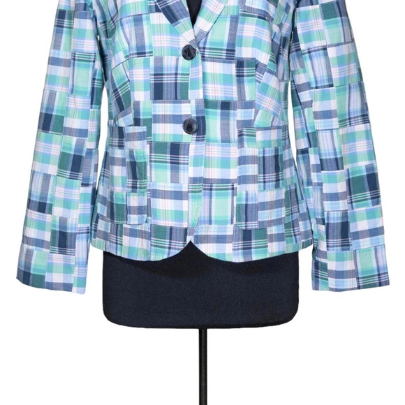 Talbot's Womens Blazer Green Blue Plaid Check Two Button Lined Suit Jacket 8 NWT - Picture 7 of 10